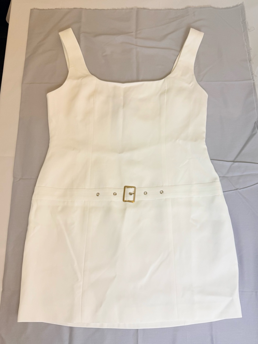 Lioness White Square-Neck Mini Dress with Gold Buckle